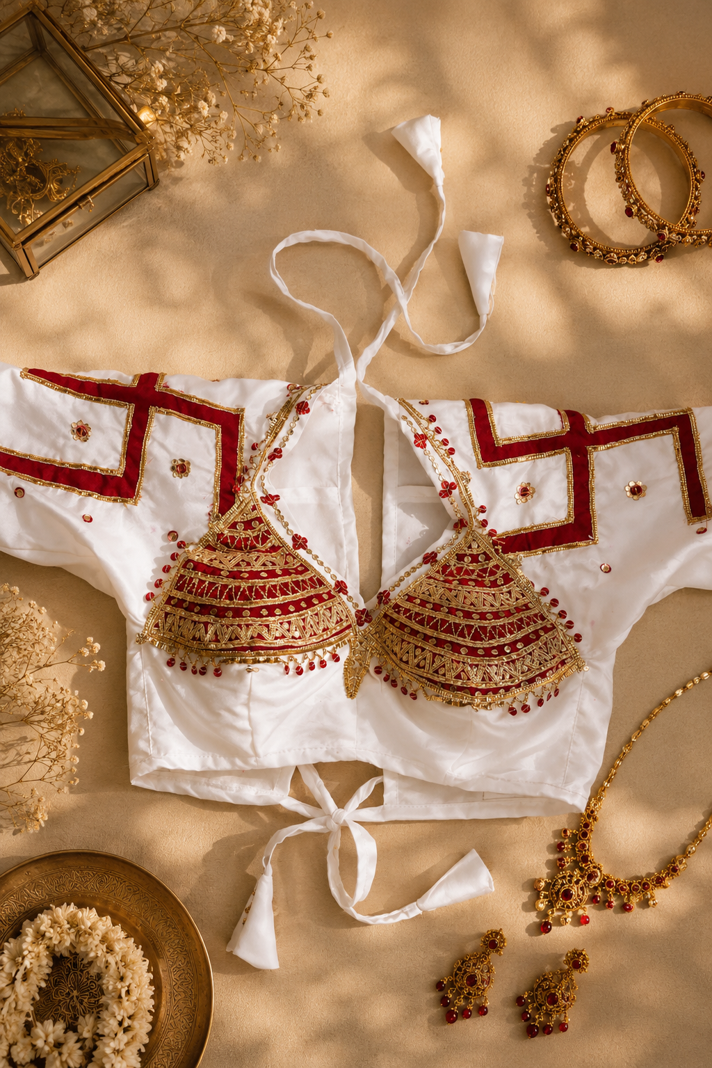 Traditional Swastik Embroidered Upada Silk Fabric Aangi Blouse