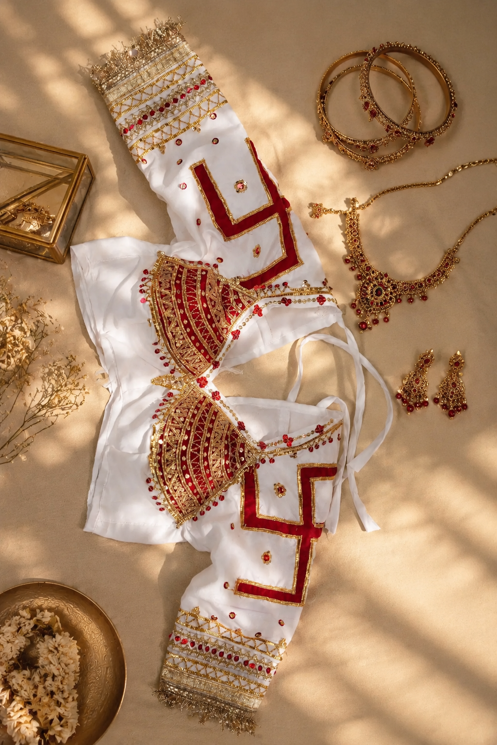 Traditional Swastik Embroidered Upada Silk Fabric Aangi Blouse