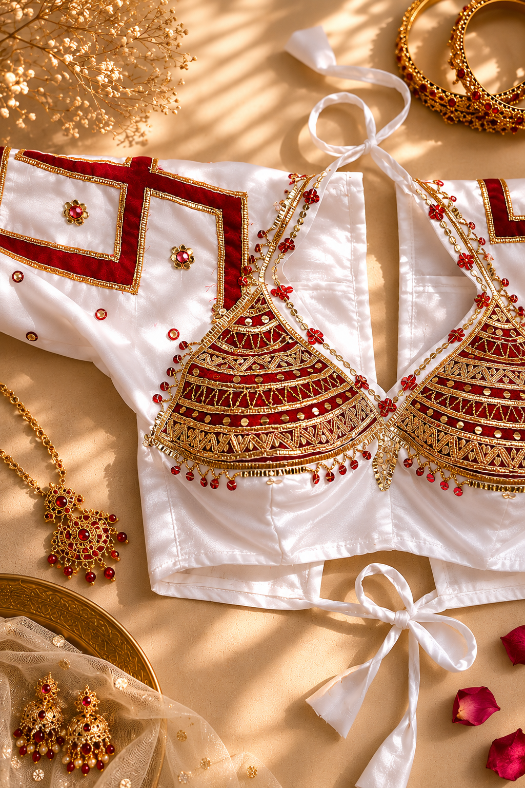 Traditional Swastik Embroidered Upada Silk Fabric Aangi Blouse