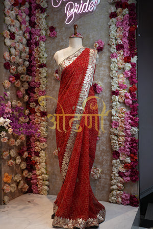 Rajasthani chunri Georgette saree with contrast blouse ##SR0151
