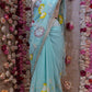 BRUSH PRINT DESIGN WITH KACHI GOTA PATTI WORK & LACE SAREE (WITH BLOUSE) ##SR596