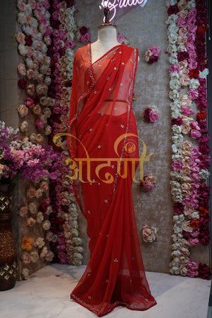 Georgette Fabric Cutdana & Buti Handwork Saree ##SR036