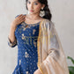 STRAIGHT FIT 3-PIECE SUIT WITH SEQUENCE WORK AND CONTRAST DUPATTA  ##SP097