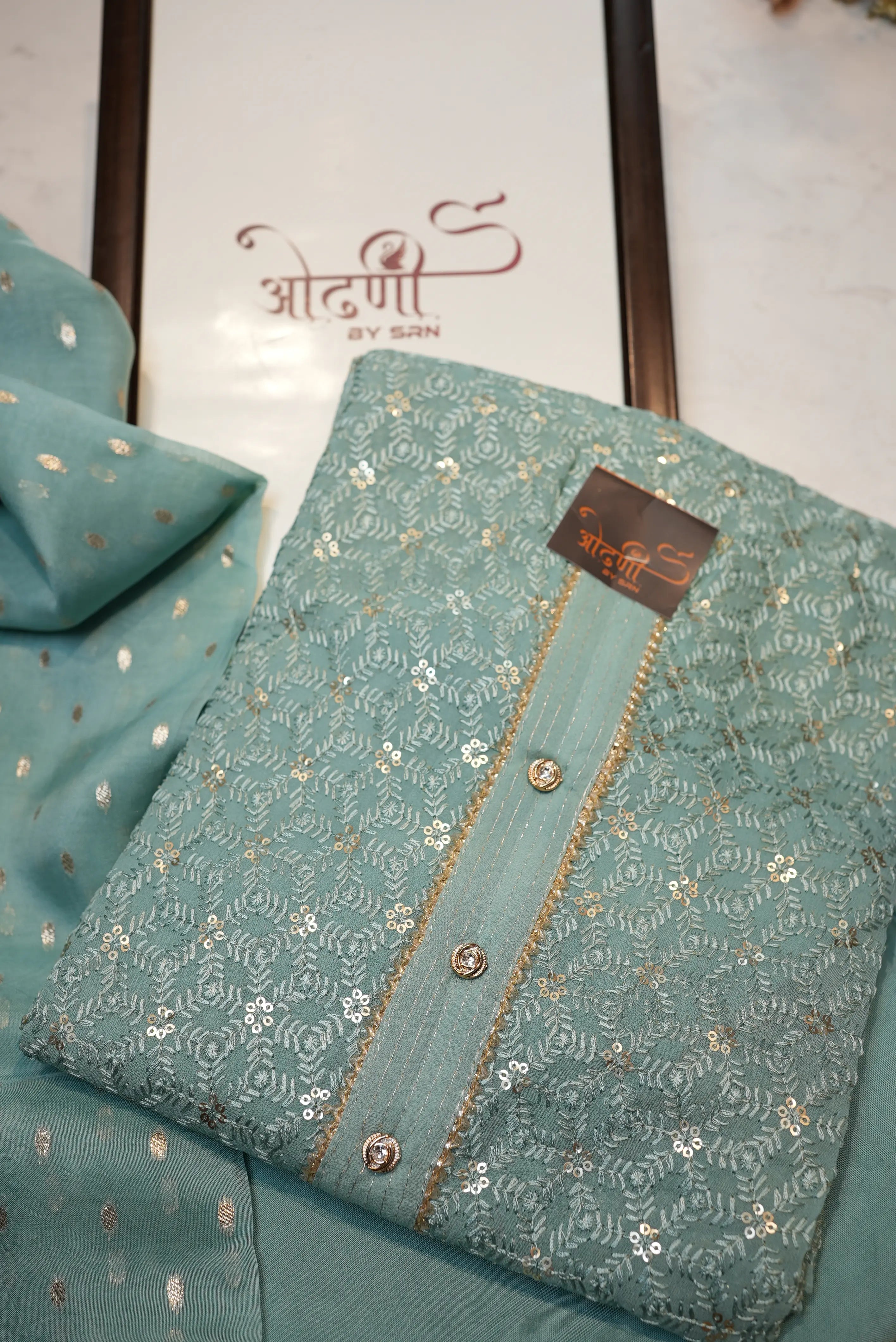Georgette Embroidery chickenkari suit with banarasi weaving organza dupatta (UNSTITCHED)