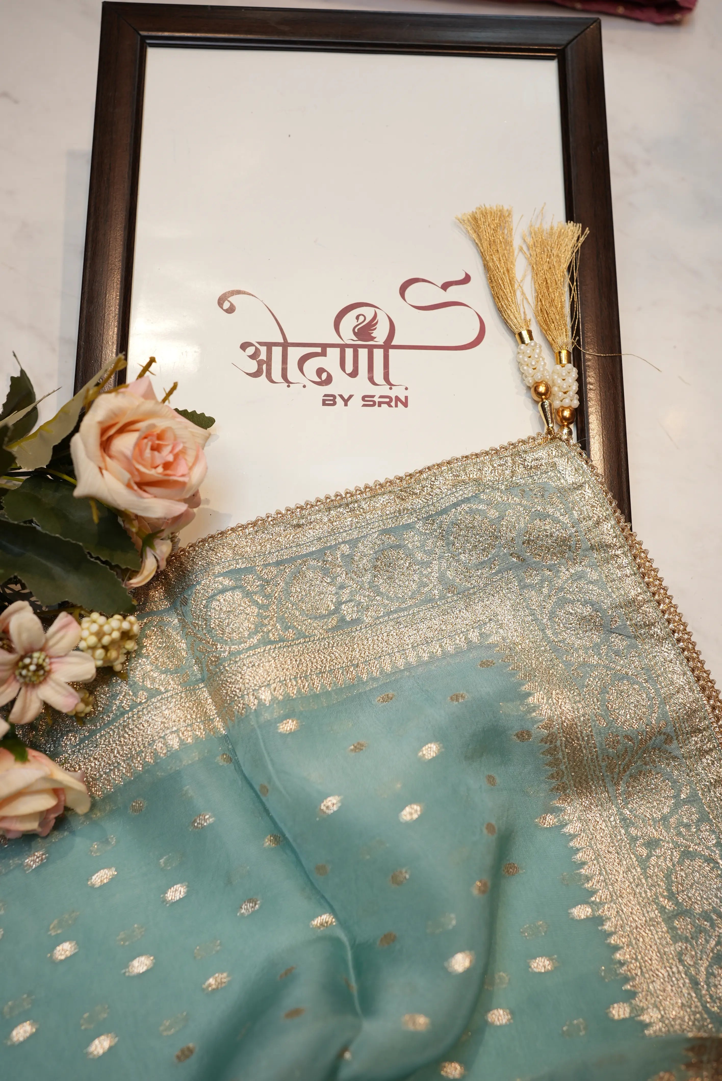 Georgette Embroidery chickenkari suit with banarasi weaving organza dupatta (UNSTITCHED)