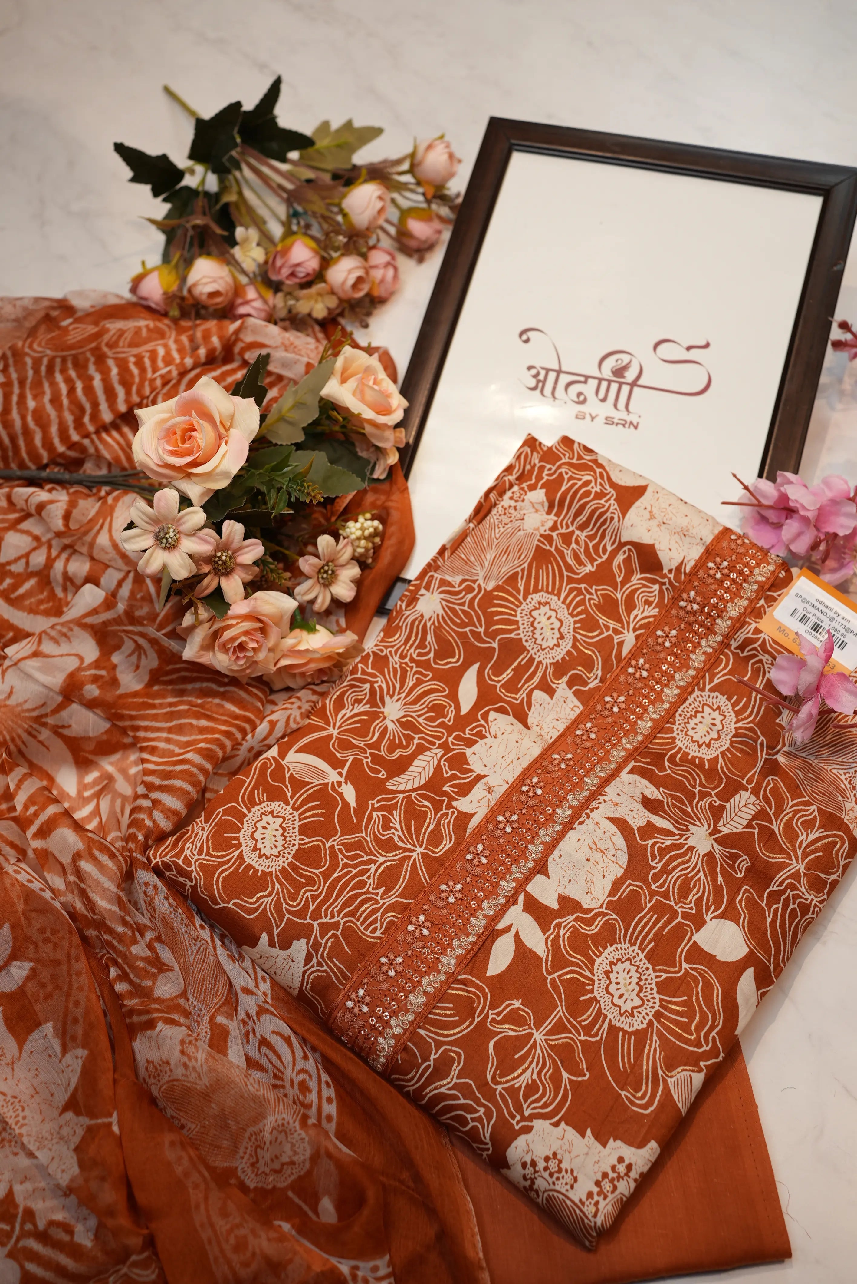 Pure cotton tie work suit with jaipuri floral print (UNSTITCHED)