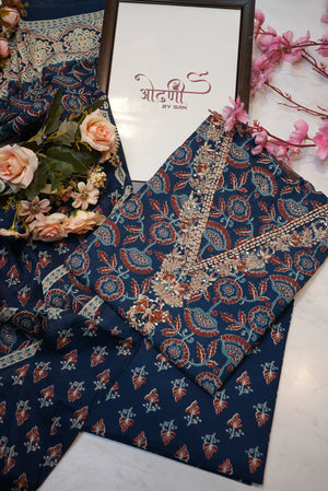 Pure cotton handwork suit with sanganeri print ##SF015