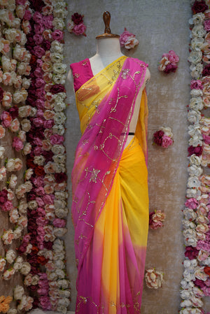 RAJPUTI CHIFFON FABRIC SAREE WITH AARI TARI WORK (WITH BLOUSE) ##SR0252