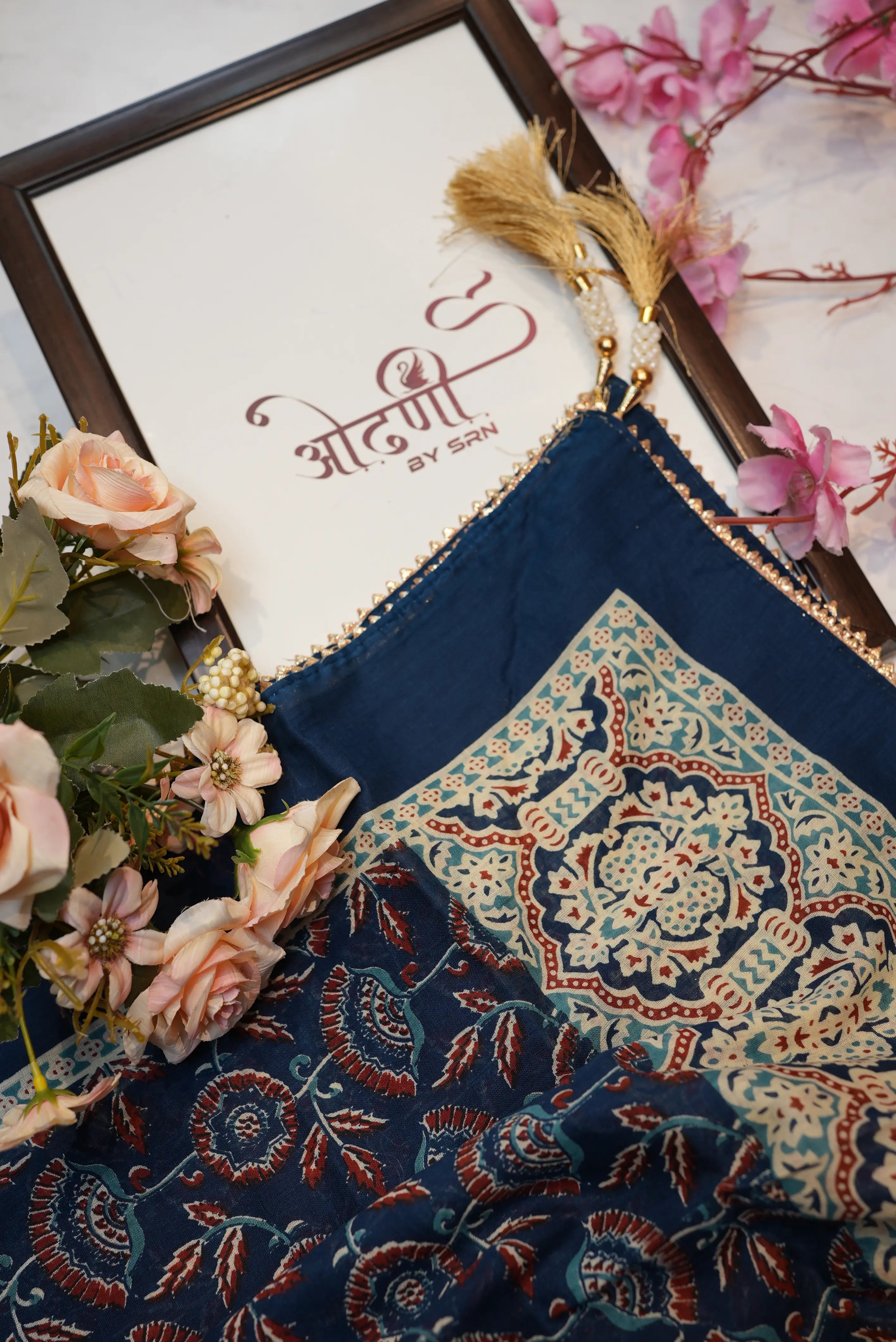 Pure cotton handwork suit with sanganeri print (UNSTITCHED)