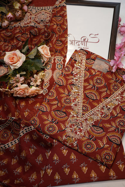 Pure cotton handwork suit with sanganeri print ##SF015