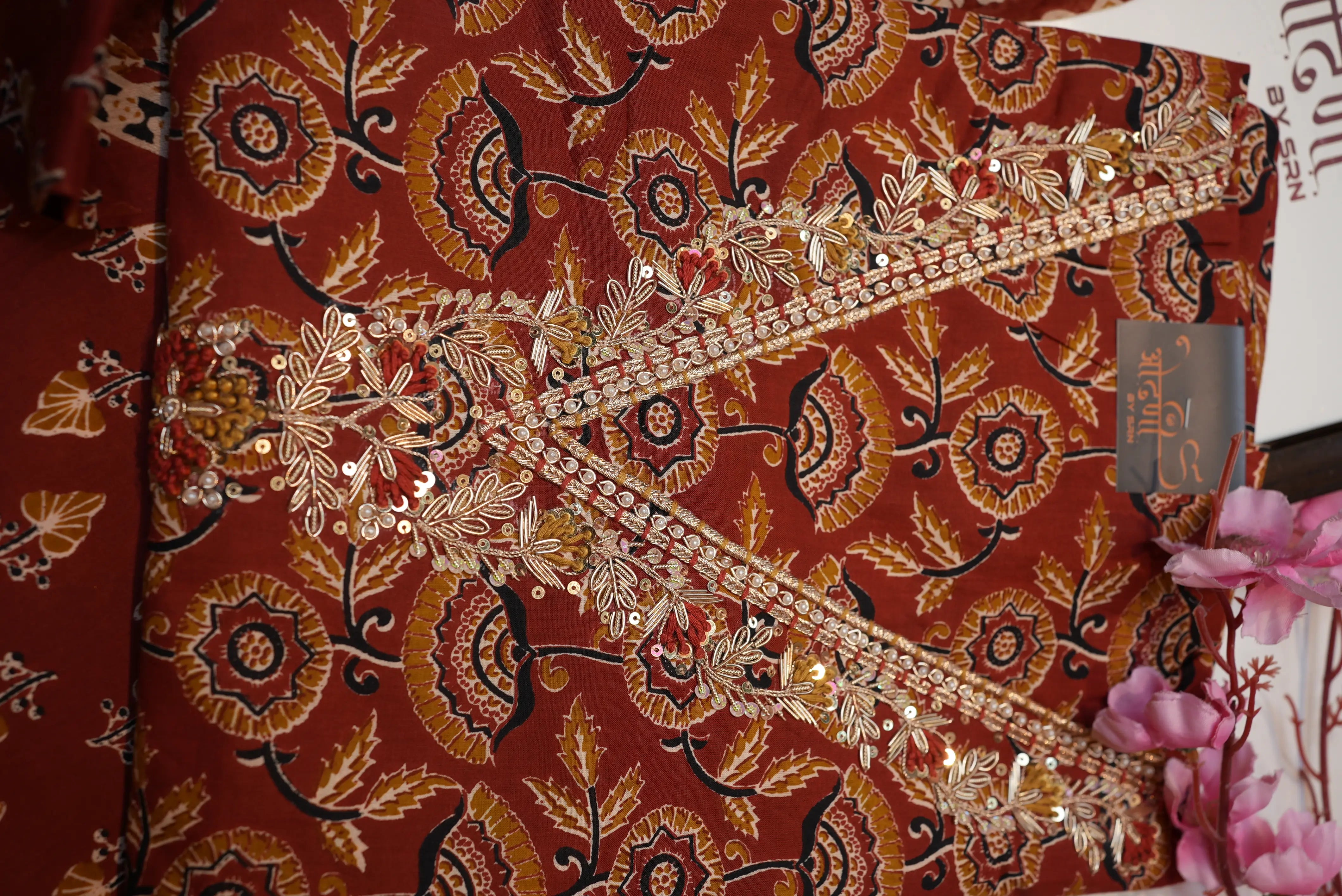Pure cotton handwork suit with sanganeri print (UNSTITCHED)