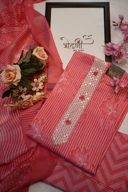 Pure cotton tie work suit with printed bottom cotton dupatta ##SF016