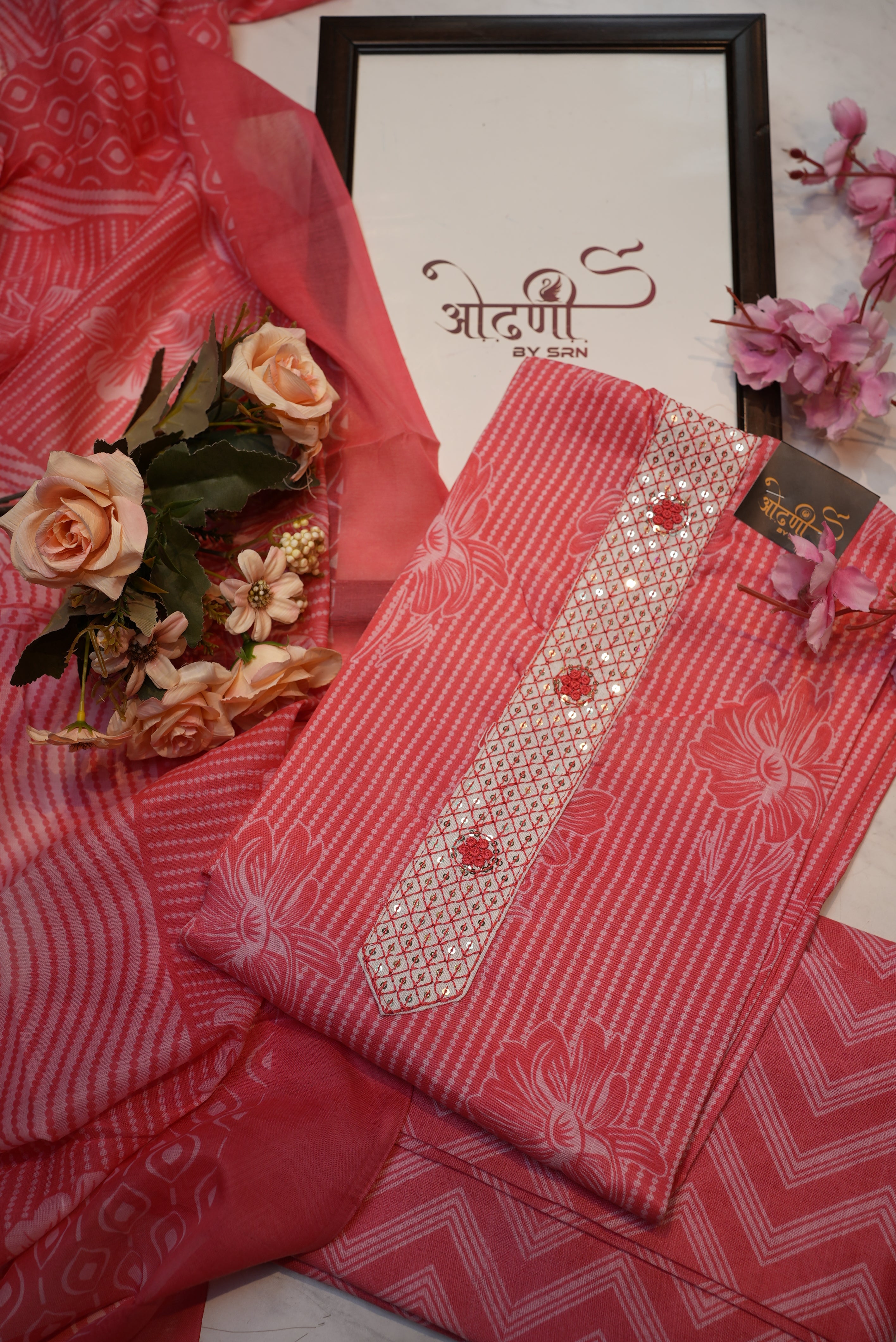 Pure cotton tie work suit with printed bottom cotton dupatta (UNSTITCHED)