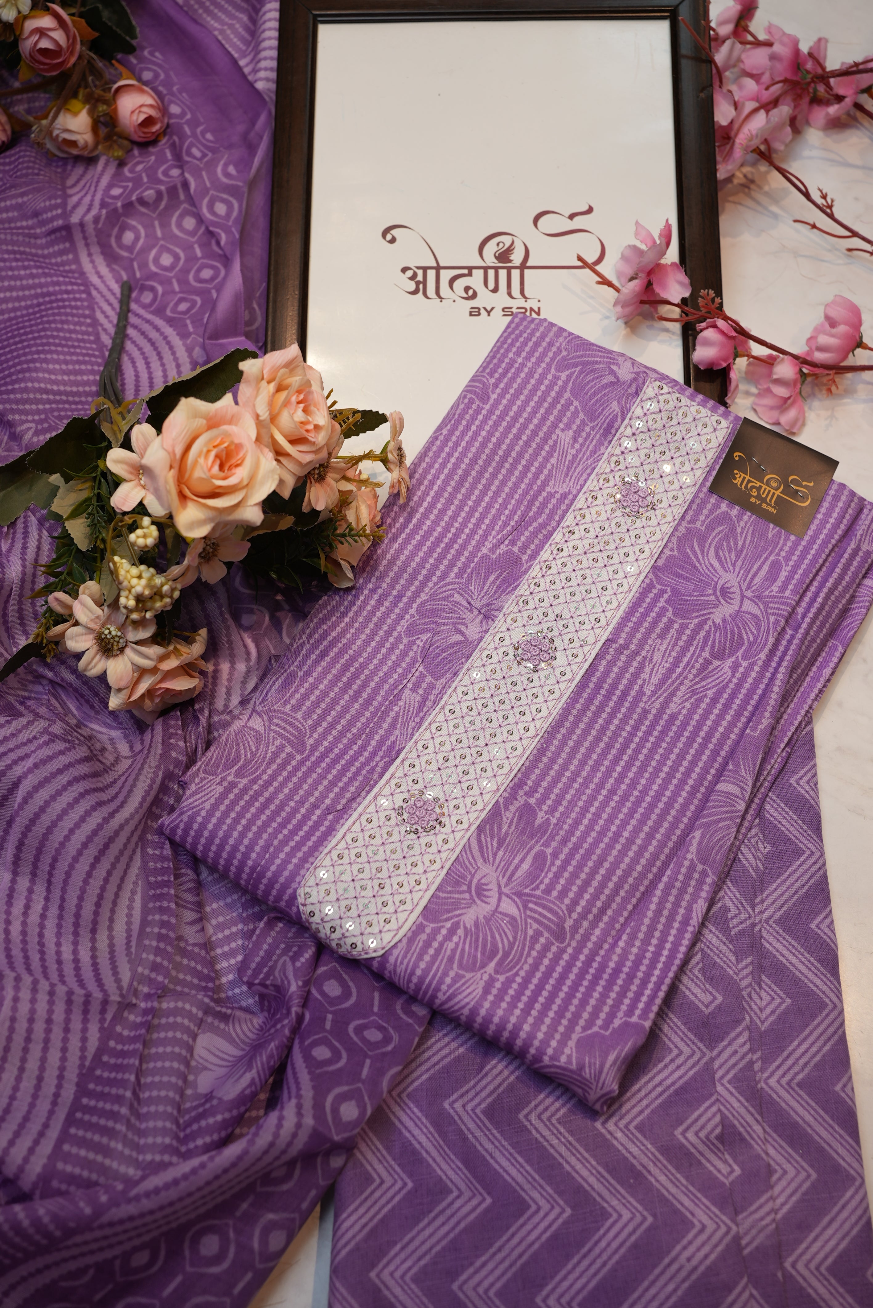 Pure cotton tie work suit with printed bottom cotton dupatta (UNSTITCHED)