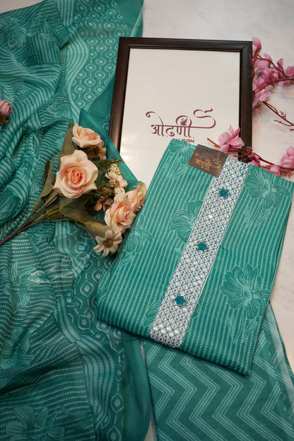 Pure cotton tie work suit with printed bottom cotton dupatta ##SF016