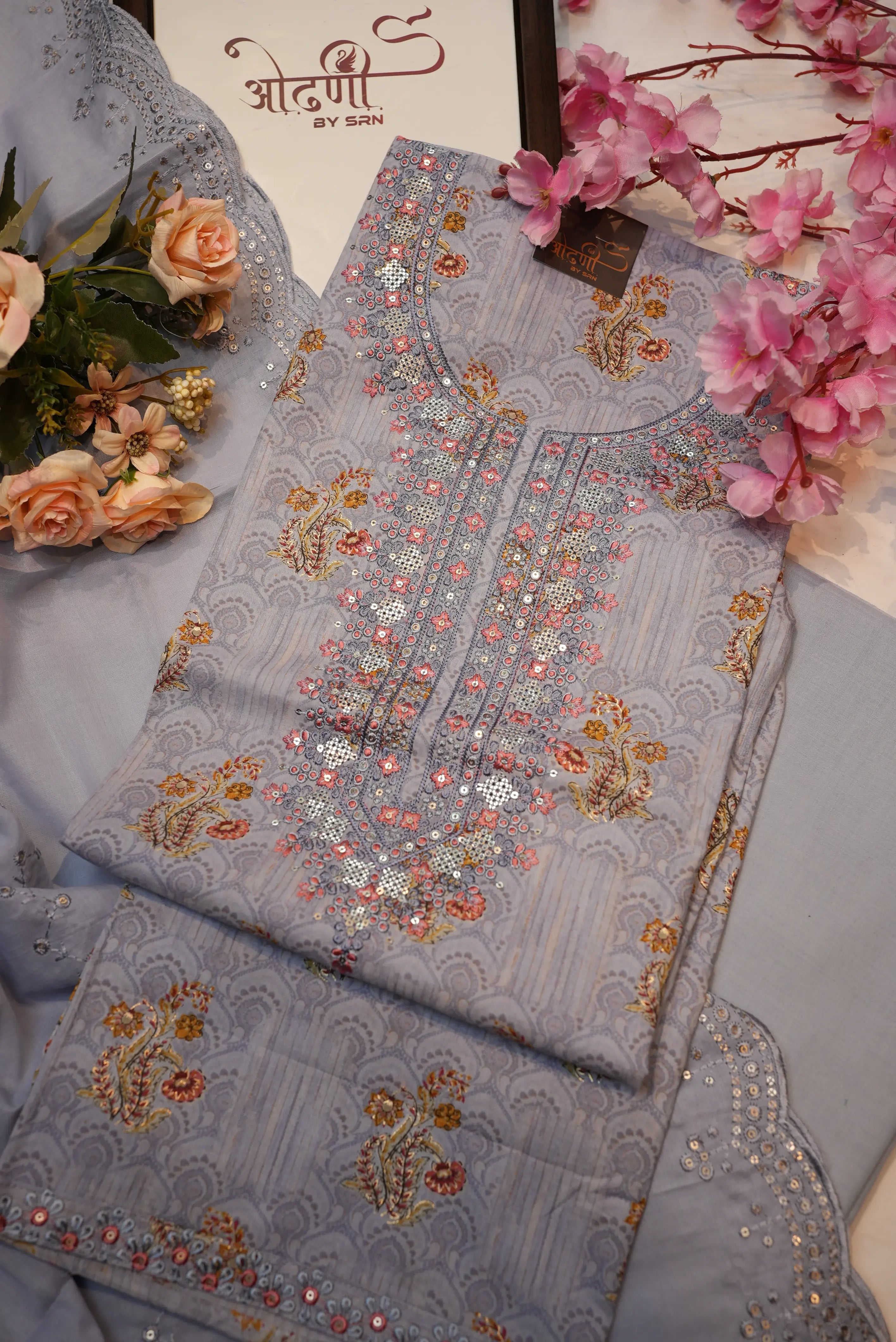 Glaze Cotton suit with neck embroidery cut work dupatta (UNSTITCHED)