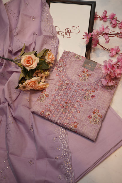 Glaze Cotton suit with neck embroidery cut work dupatta ##SF017