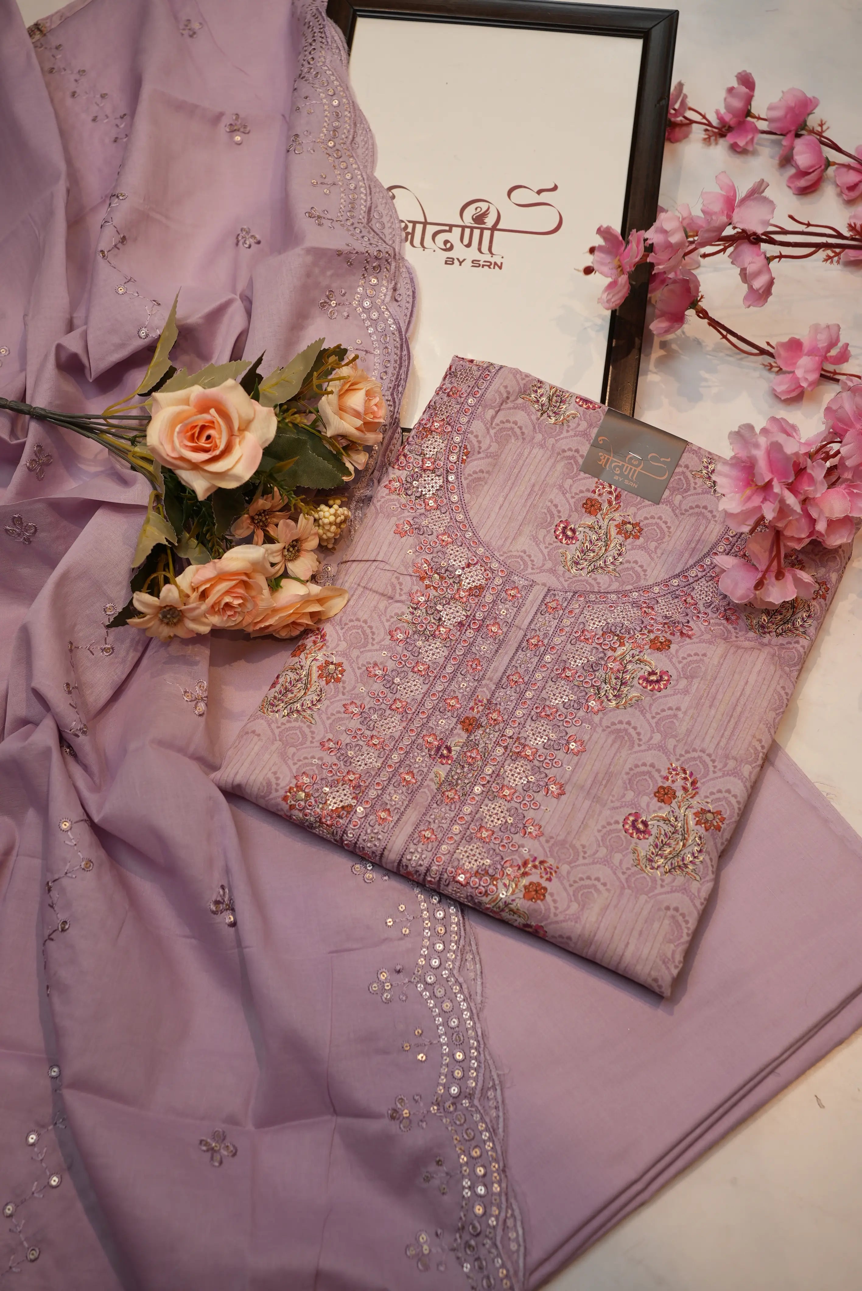 Glaze Cotton suit with neck embroidery cut work dupatta (UNSTITCHED)