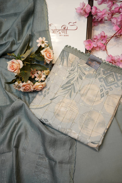 Glaze cotton suit with sequence work & dupatta ##SF019