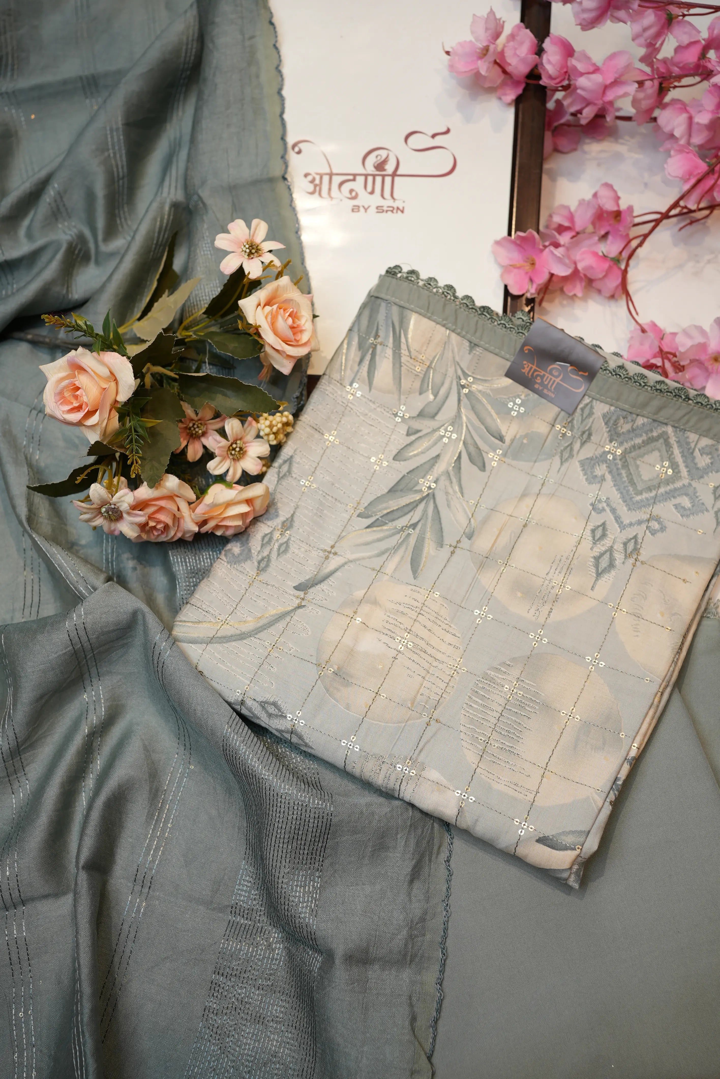 Glaze cotton suit with sequence work & dupatta (UNSTITCHED)