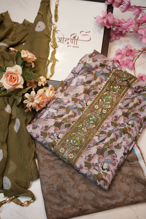 Cotton tie work printed suit with shiffon dupatta ##SF020