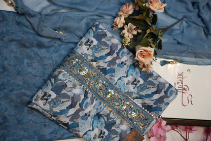 Cotton tie work printed suit with shiffon dupatta ##SF020