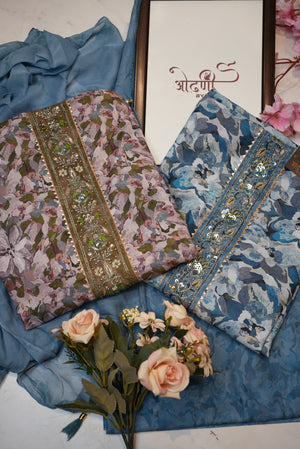 Cotton tie work printed suit with shiffon dupatta ##SF020