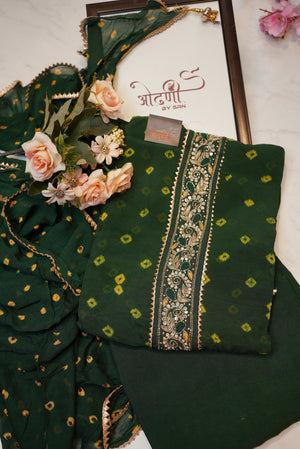 Organza tie work suit with hand bandhej & heavy dupatta ##SF021