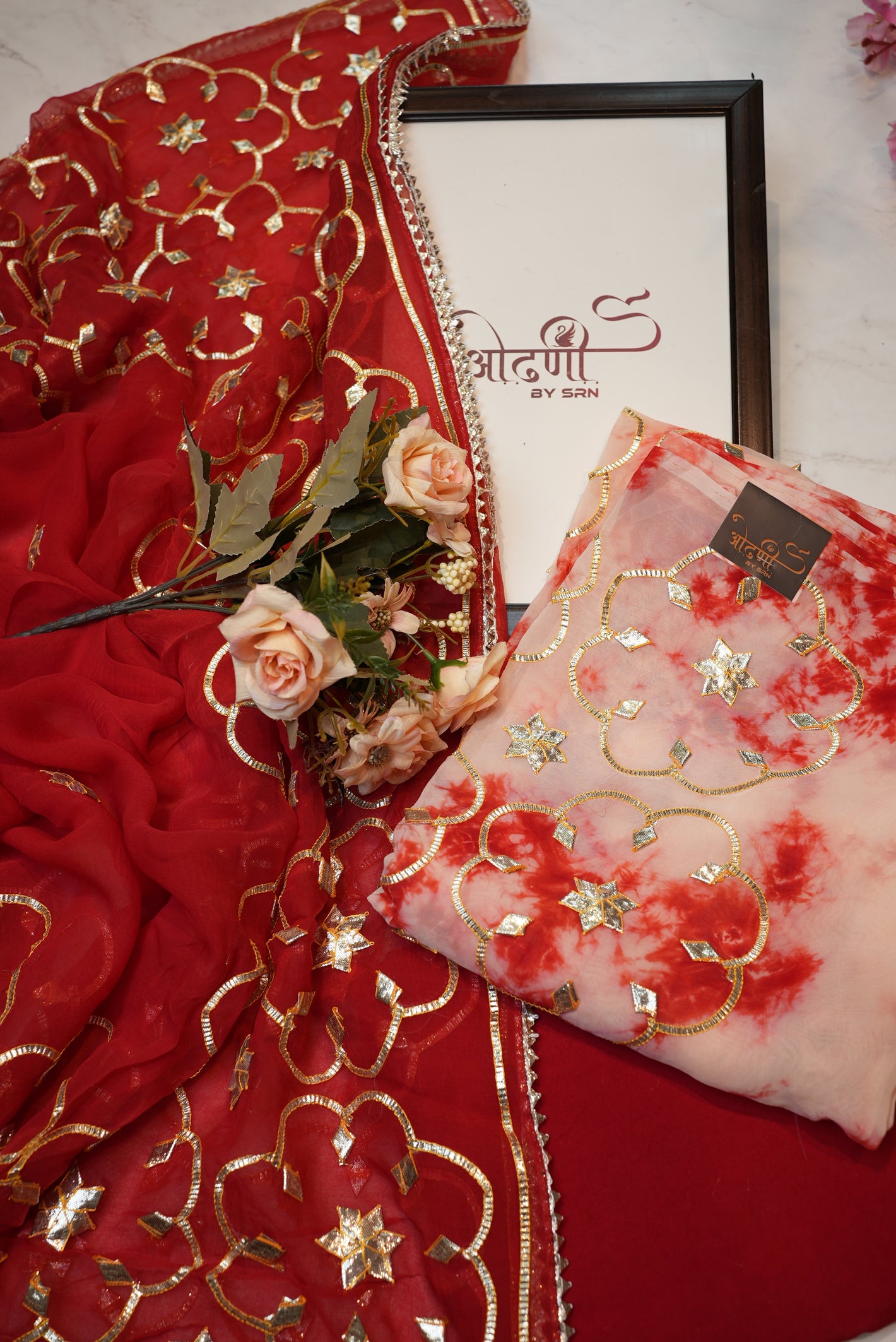 Pure Oraganza tie-die Shibori Suit with kaccha gota patti work & heavy dupatta (UNSTITCHED) ##SF024
