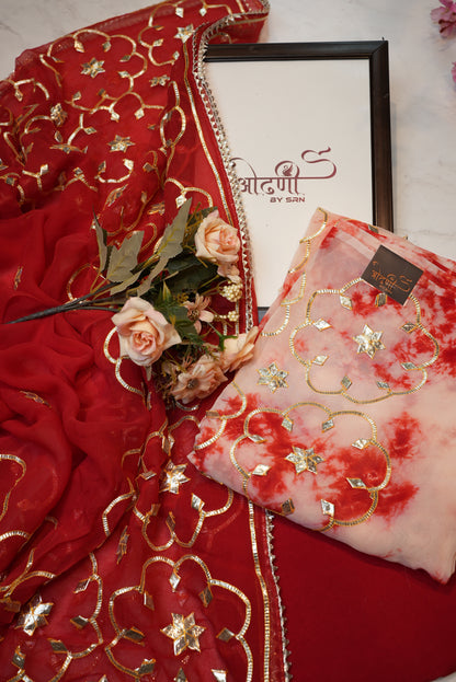 Pure Oraganza tie-die Shibori Suit with kaccha gota patti work & heavy dupatta ##SF024