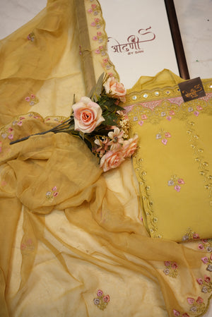 Crystal fabric suit with complete top embroidery & chiffon dupatta ##SF022