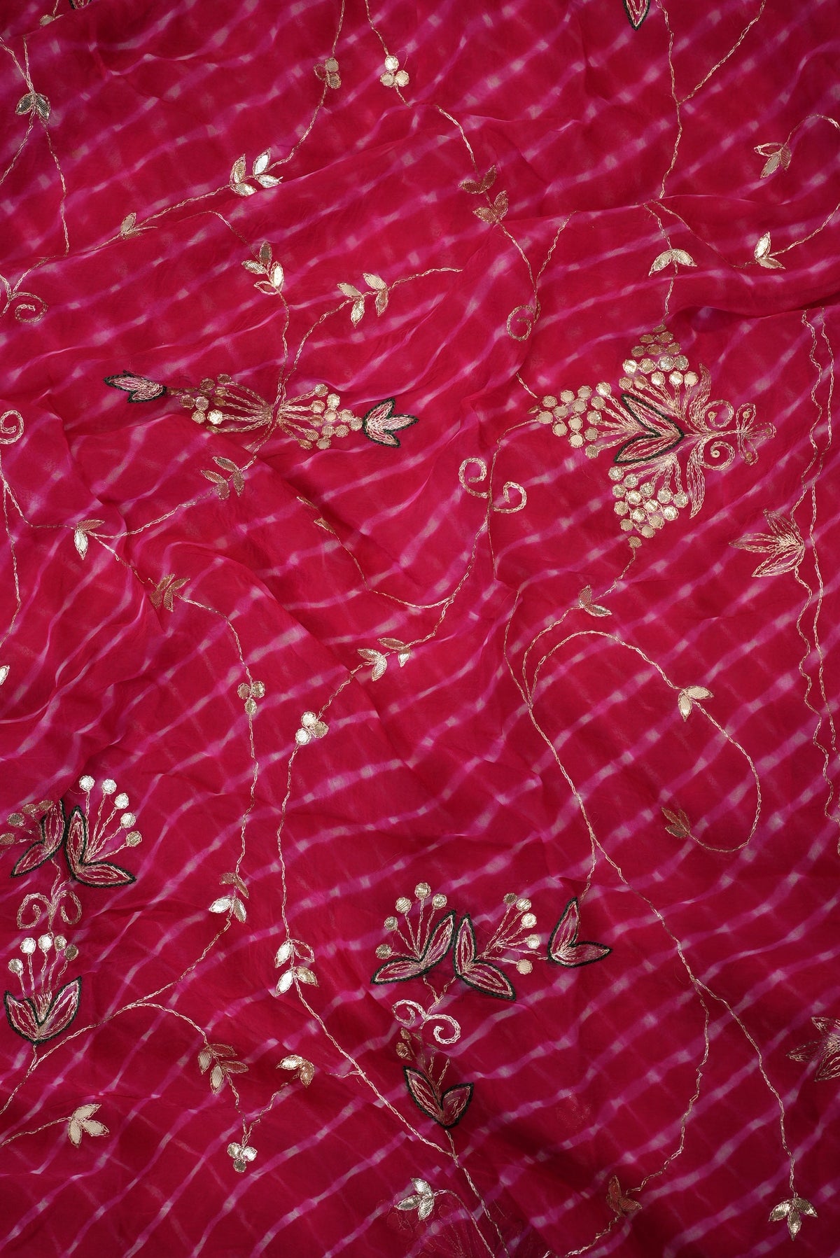 Pink Mothra Leheriya Saree With Buta & Gota Patti Work & Contrast Green Blouse