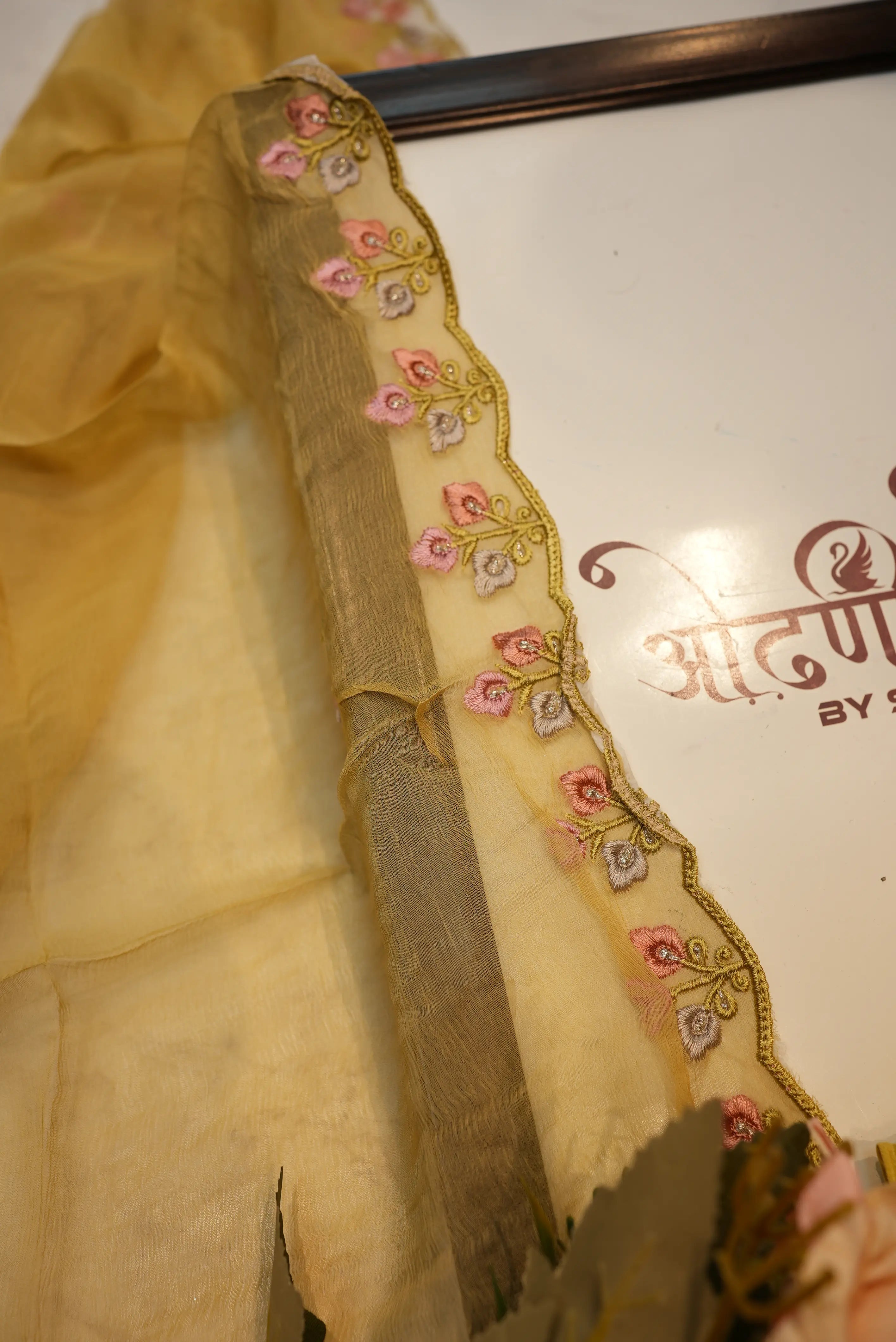 Crystal fabric suit with complete top embroidery & chiffon dupatta (UNSTITCHED)