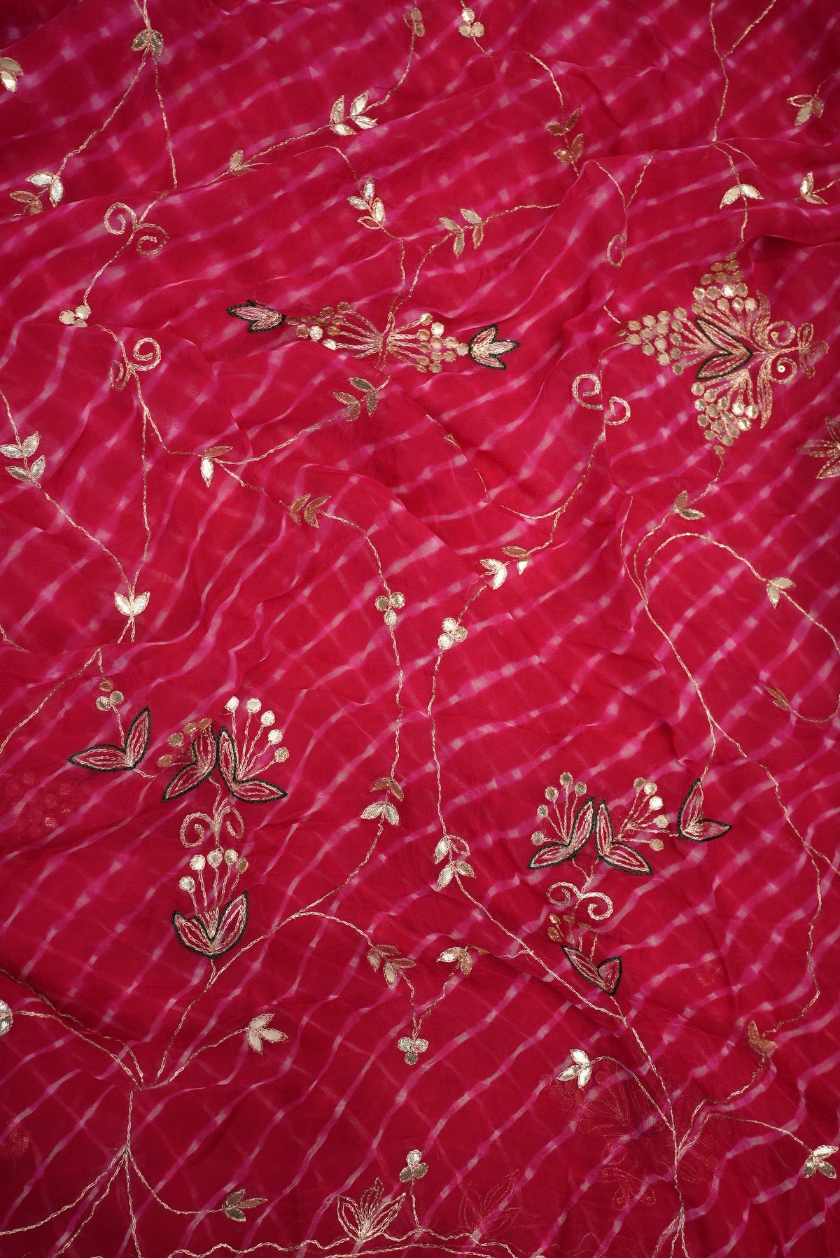 Pink Mothra Leheriya Saree With Buta & Gota Patti Work & Contrast Green Blouse