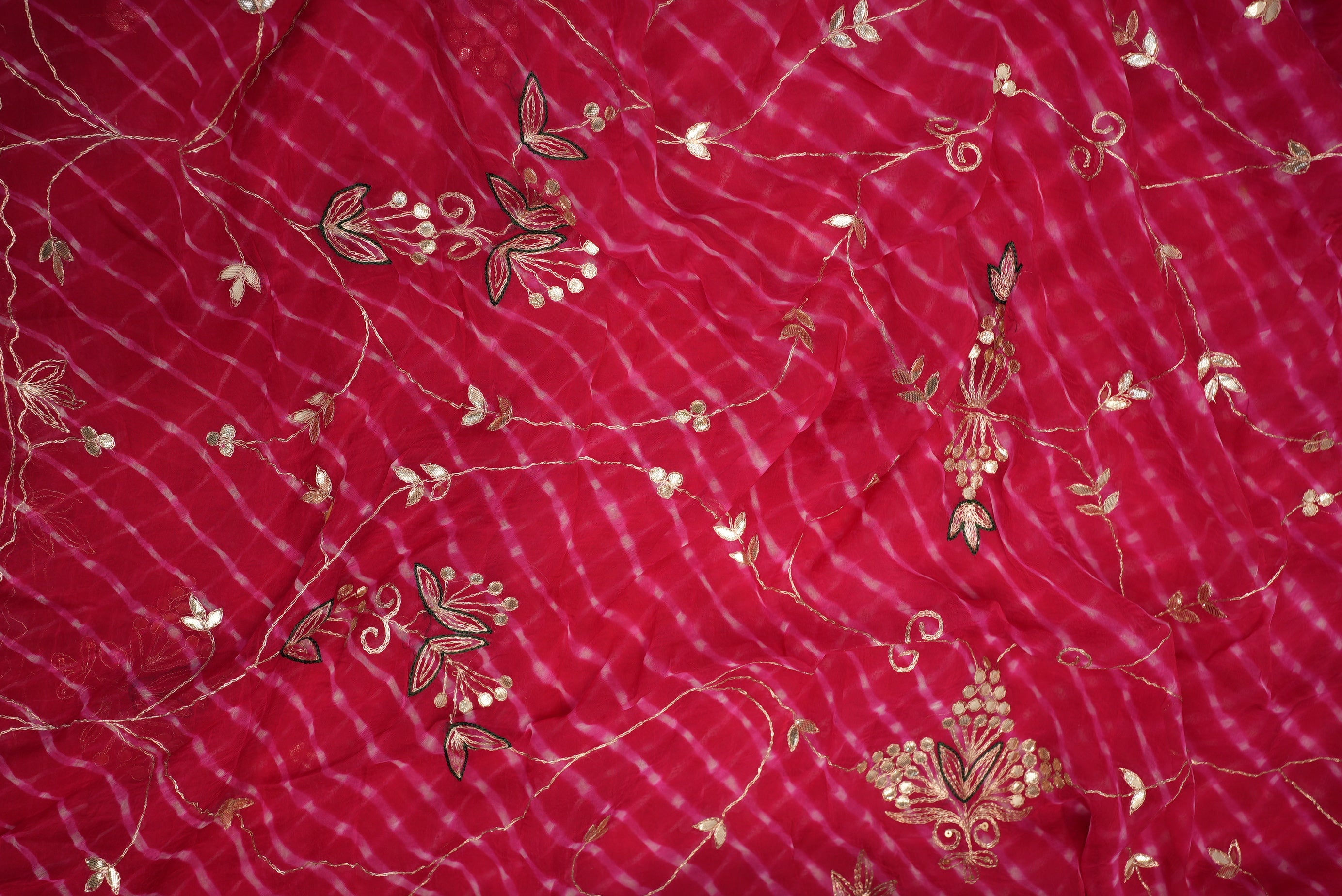 Pink Mothra Leheriya Saree With Buta & Gota Patti Work & Contrast Green Blouse