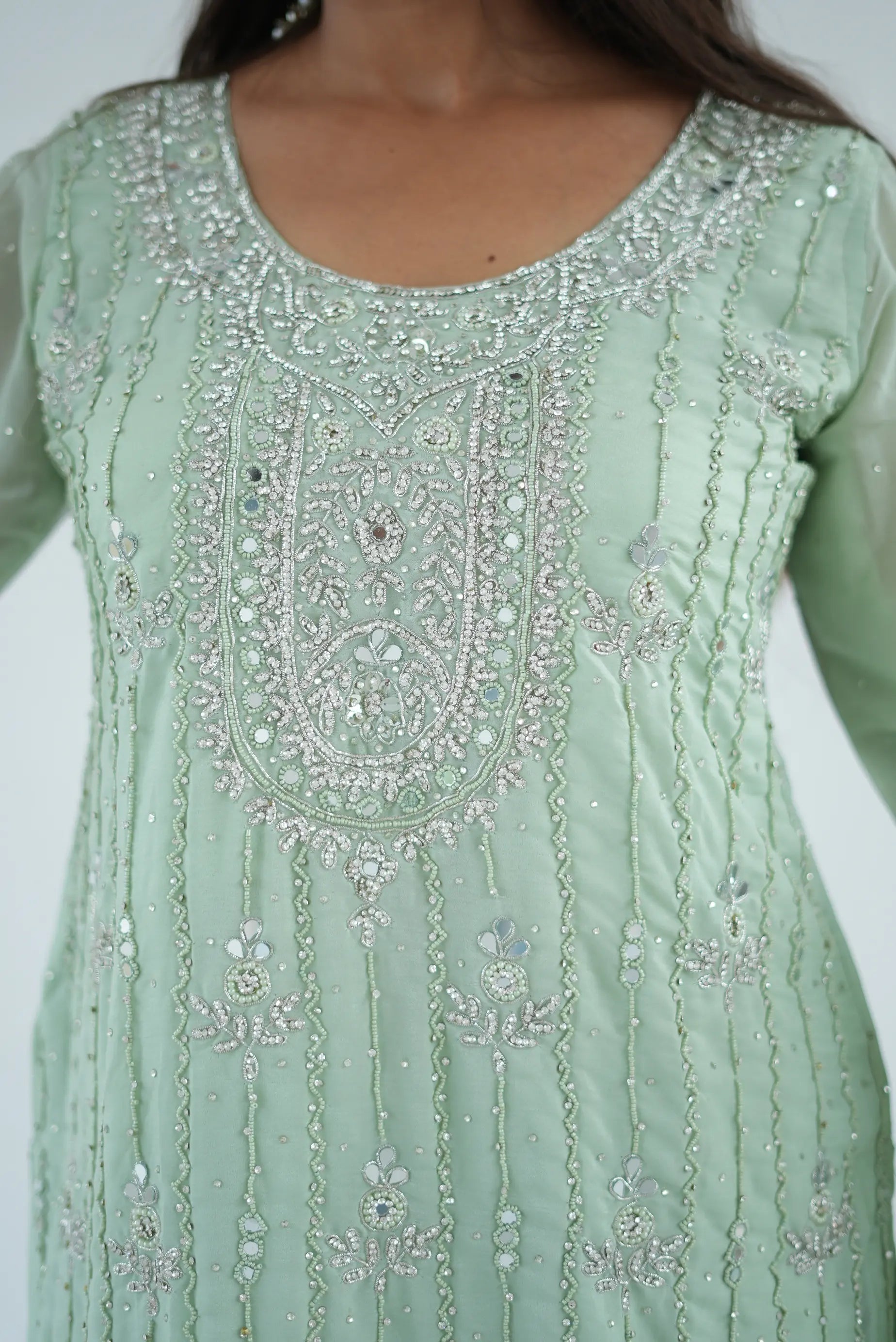 Pastel Mint Green Embroidered 3-Piece Suit
