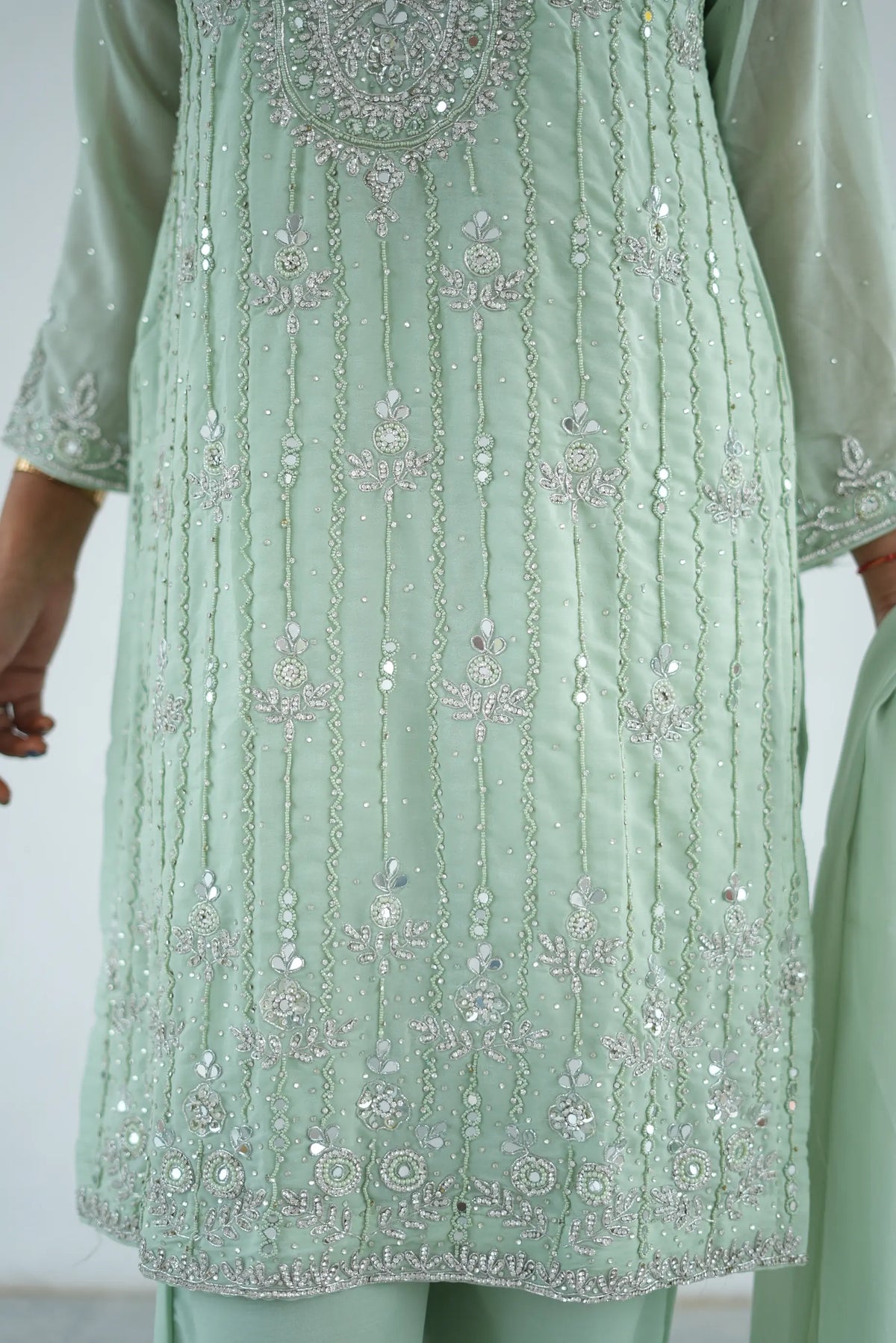 Pastel Mint Green Embroidered 3-Piece Suit