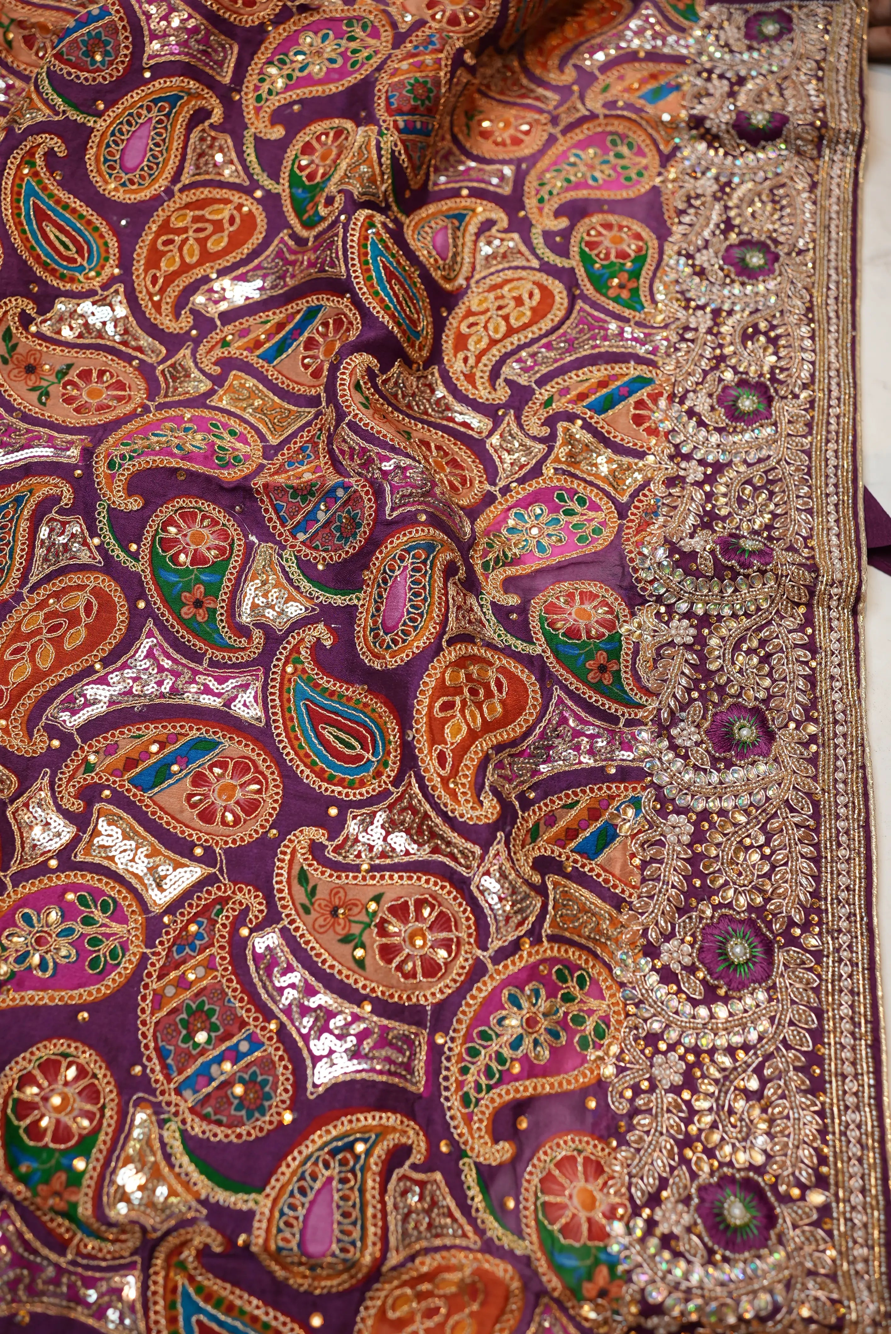 Pure Chinon Heavy hand work suit with patch work & heavy dupatta  (UNSTITCHED)