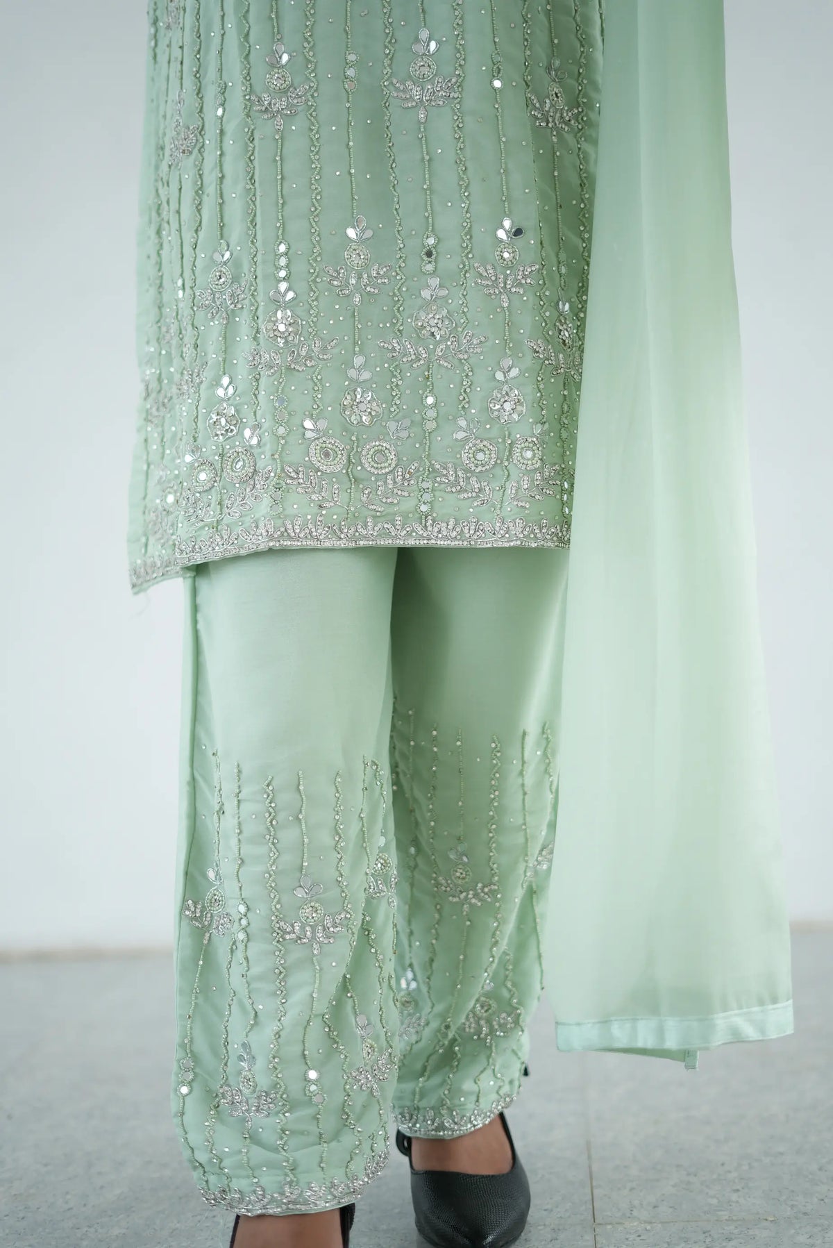 Pastel Mint Green Embroidered 3-Piece Suit