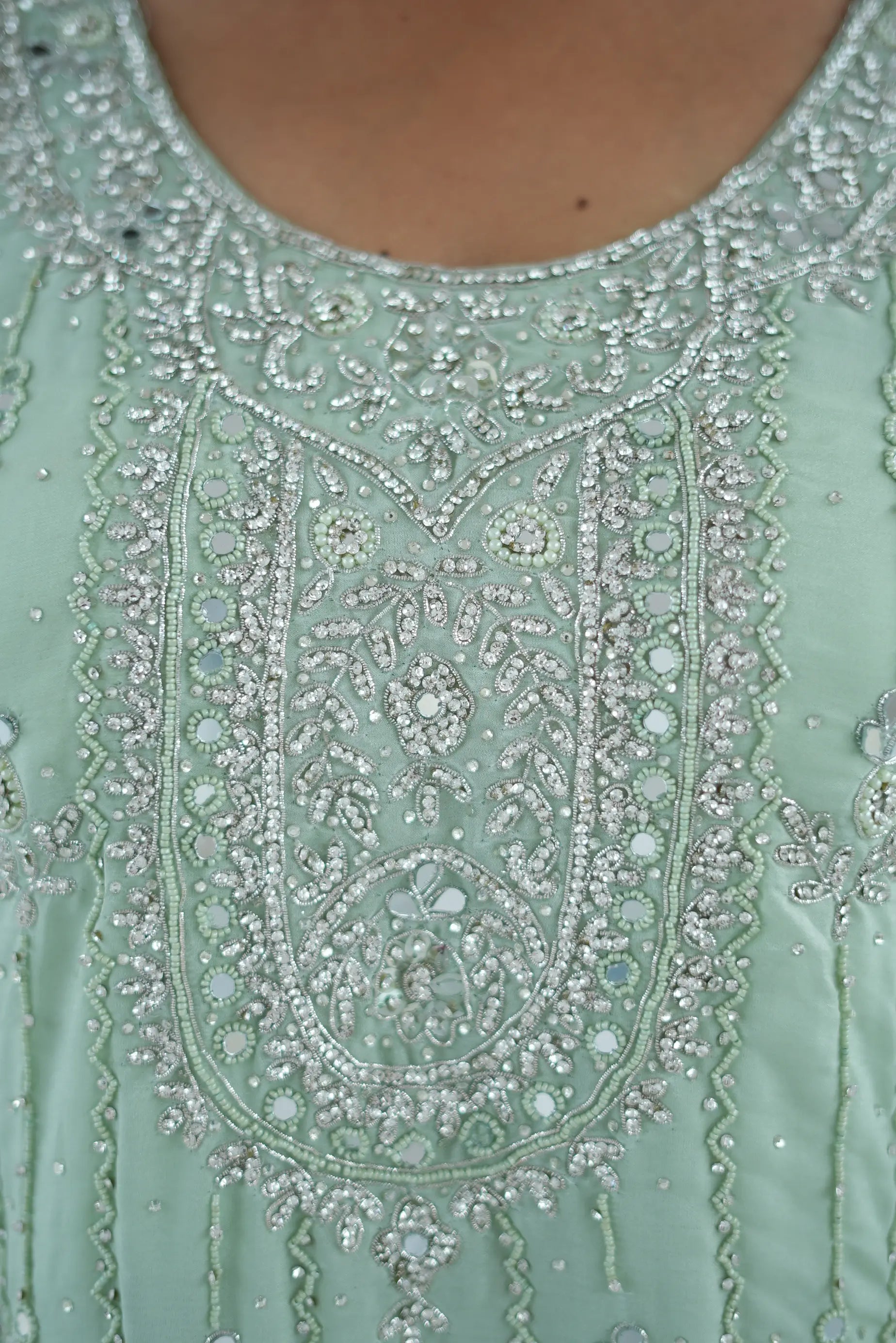 Pastel Mint Green Embroidered 3-Piece Suit