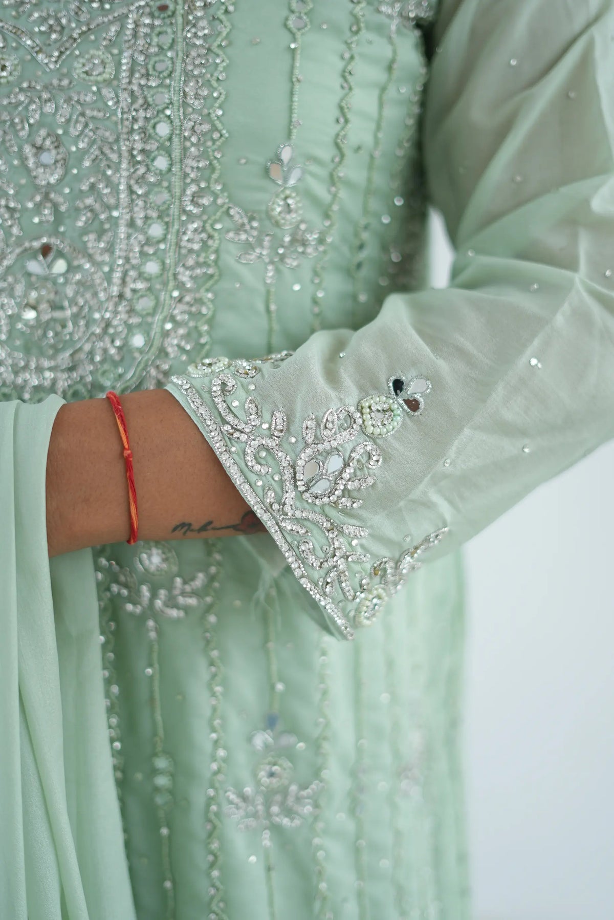Pastel Mint Green Embroidered 3-Piece Suit