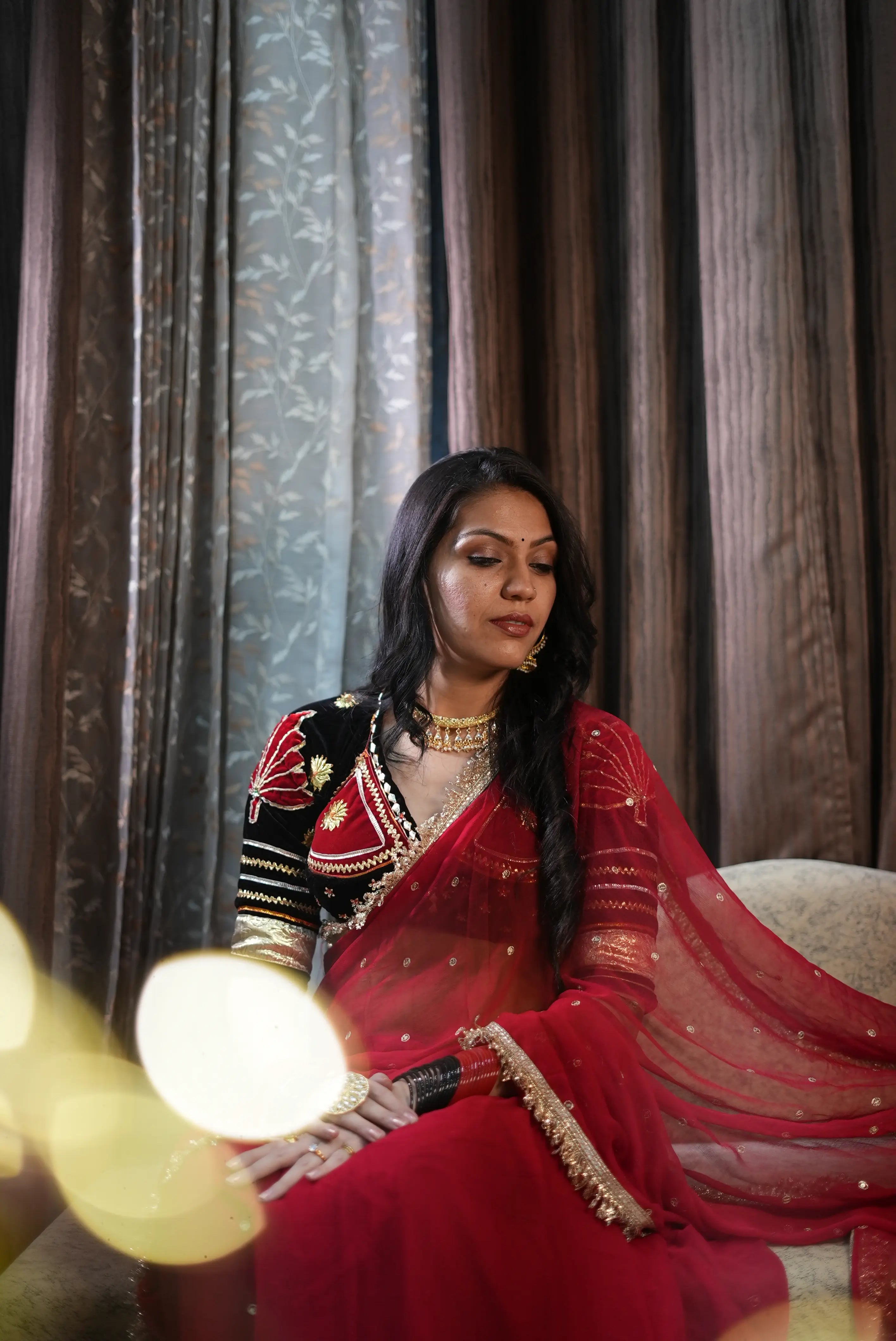 Thakur Ji Chiffon Saree with Sequence Handwork & Rajasthani Angi Blouse