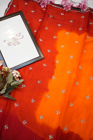 Rajasthani peela shimmer chiffon saree with hand work butti & border ##SR0142