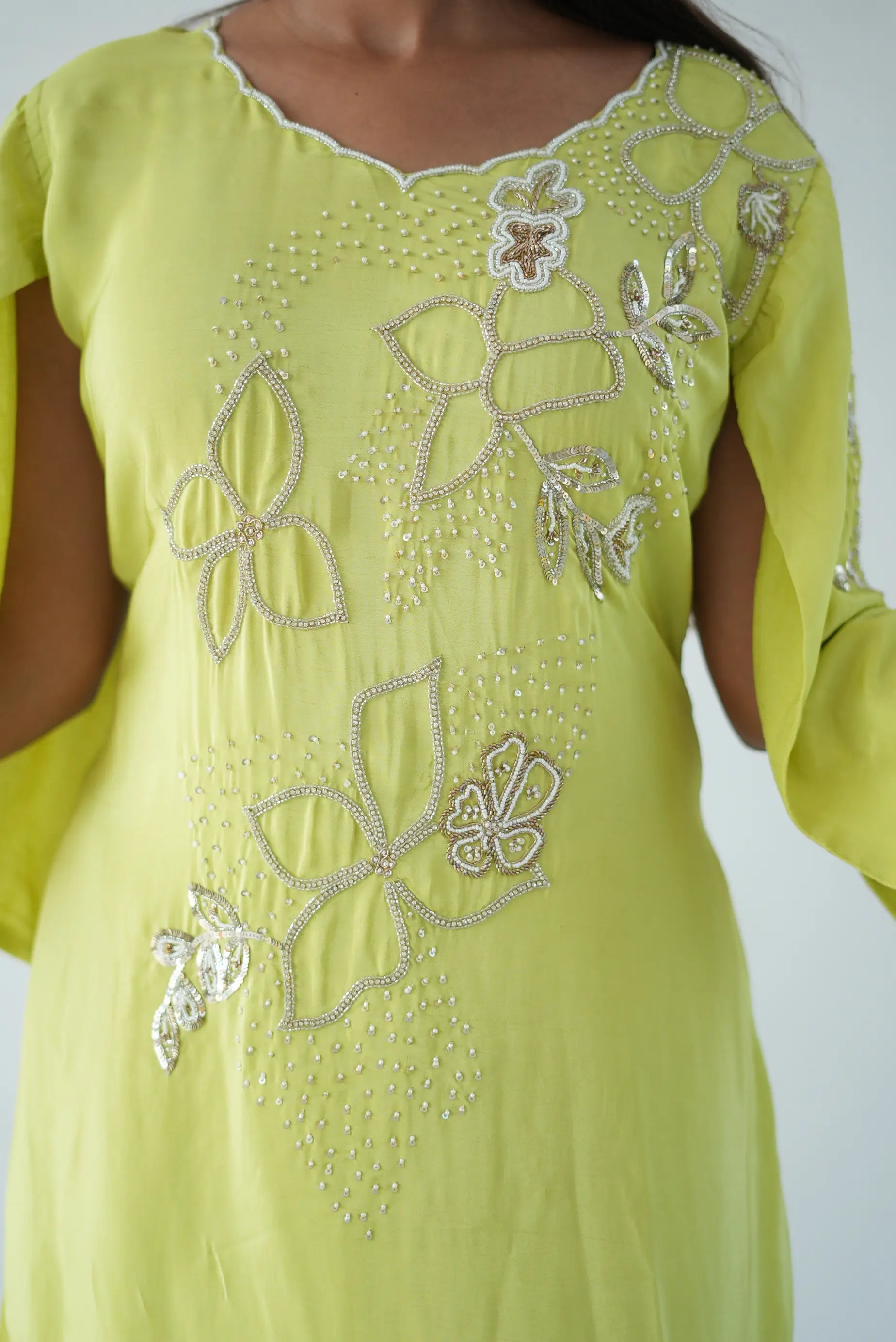 Lime Green Embroidered Kurta Palazzo Set