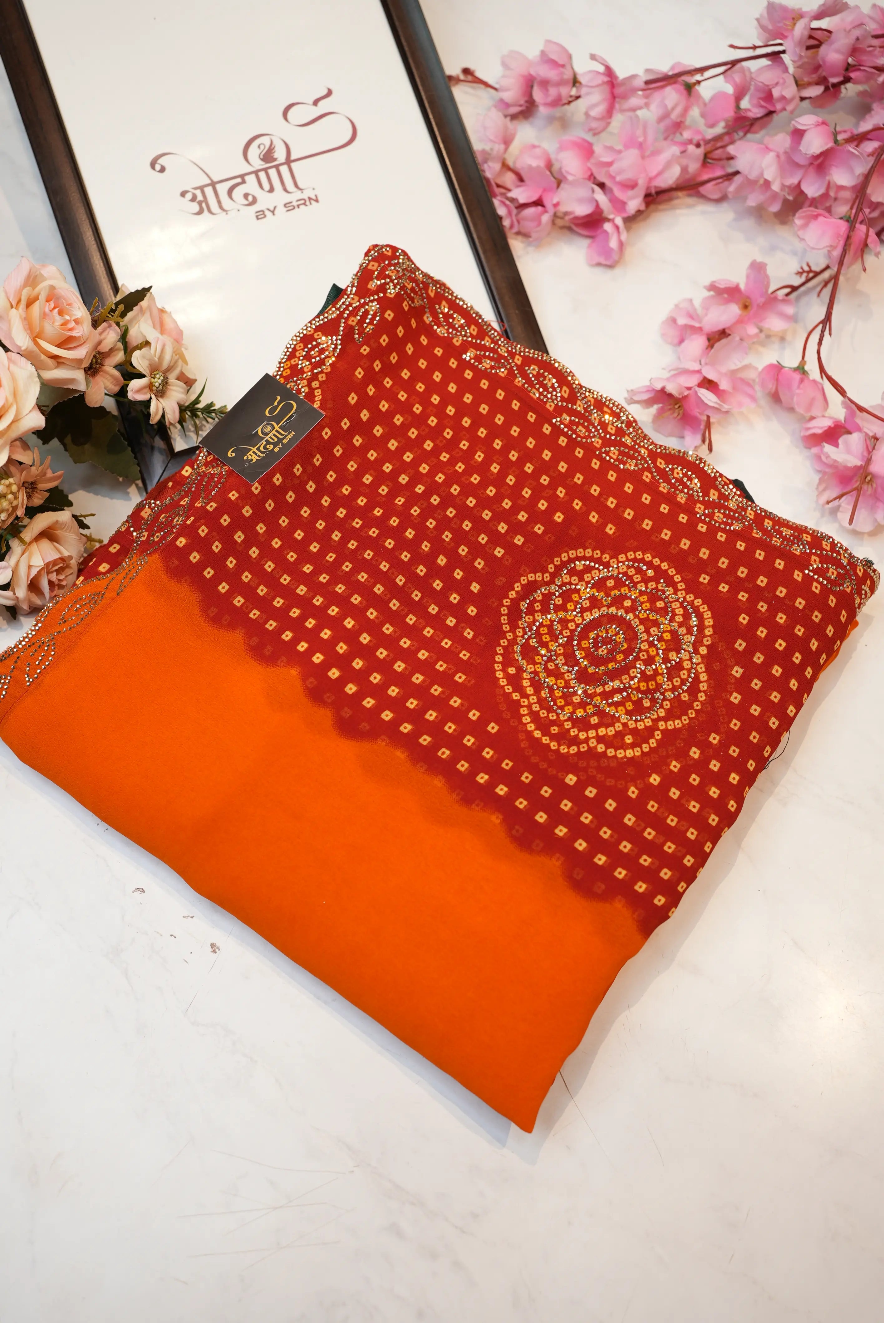 Rajasthani Yellow Georgette Saree with Swarovski Border & Butta Work