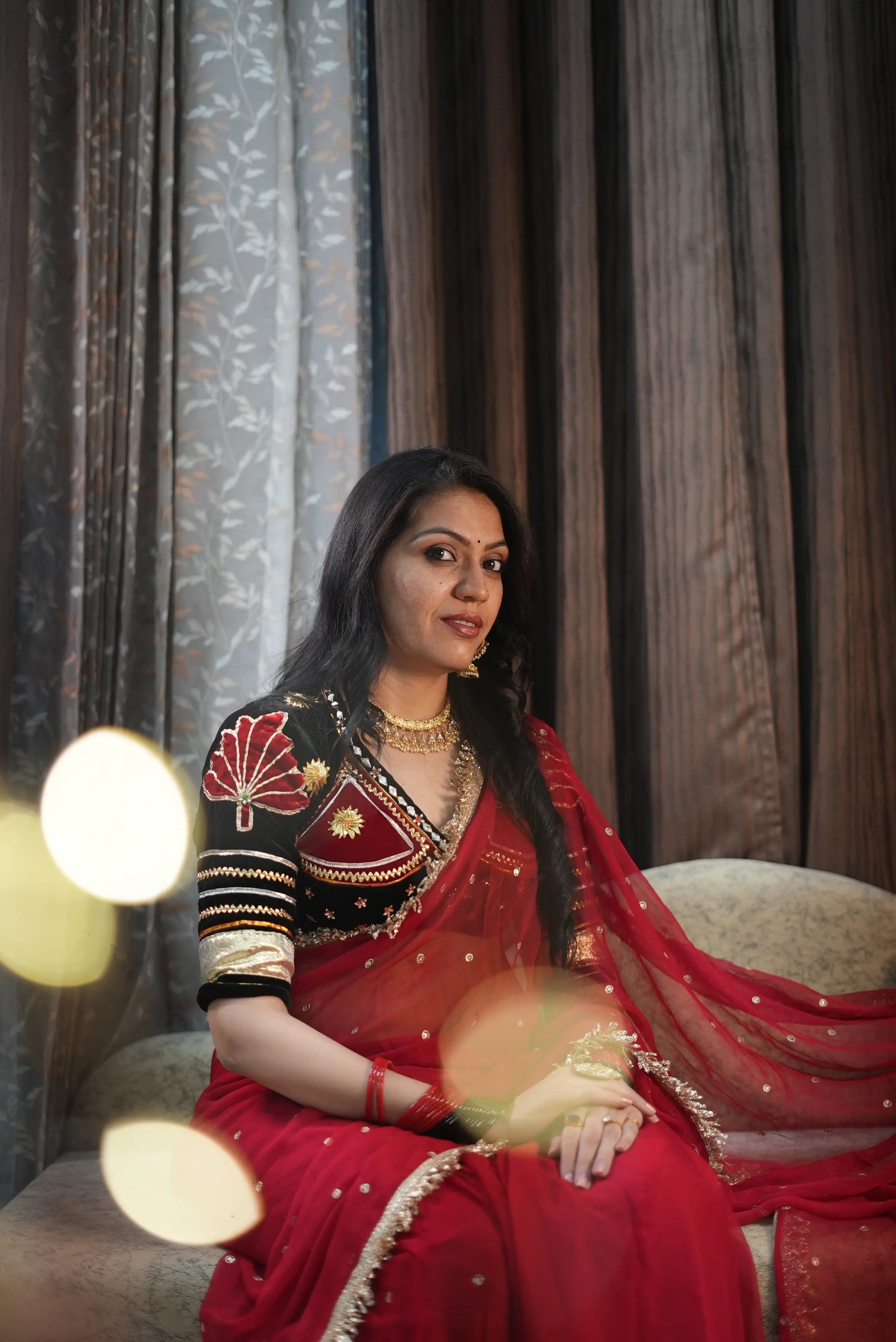 Thakur Ji Chiffon Saree with Sequence Handwork & Rajasthani Angi Blouse