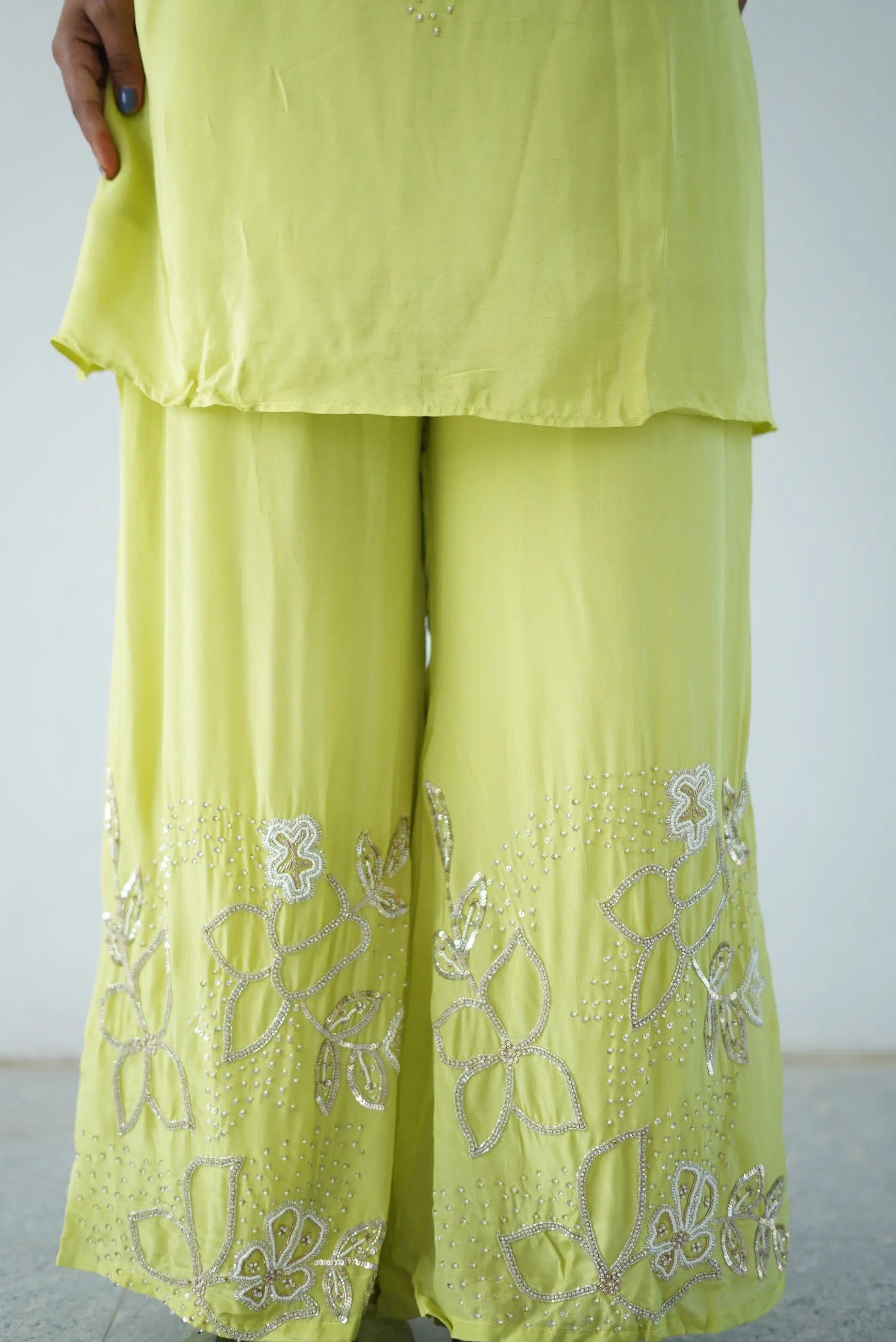 Lime Green Embroidered Kurta Palazzo Set