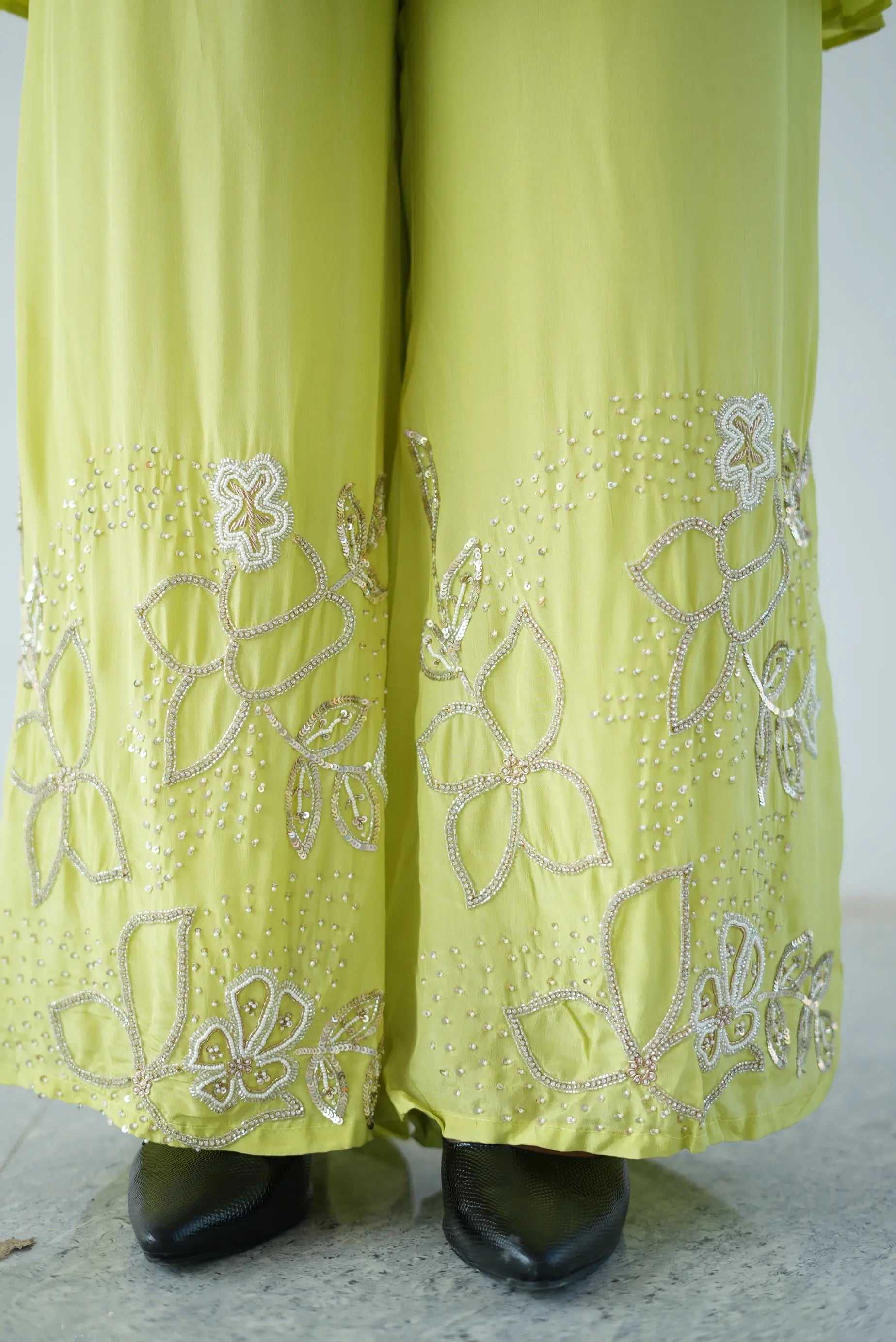 Lime Green Embroidered Kurta Palazzo Set