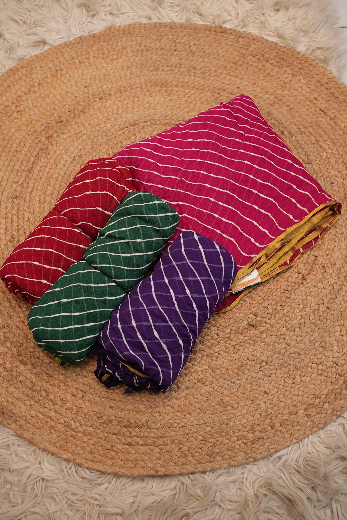Rajasthani Leheriya Chiffon Saree with Lace Border (With Blouse)