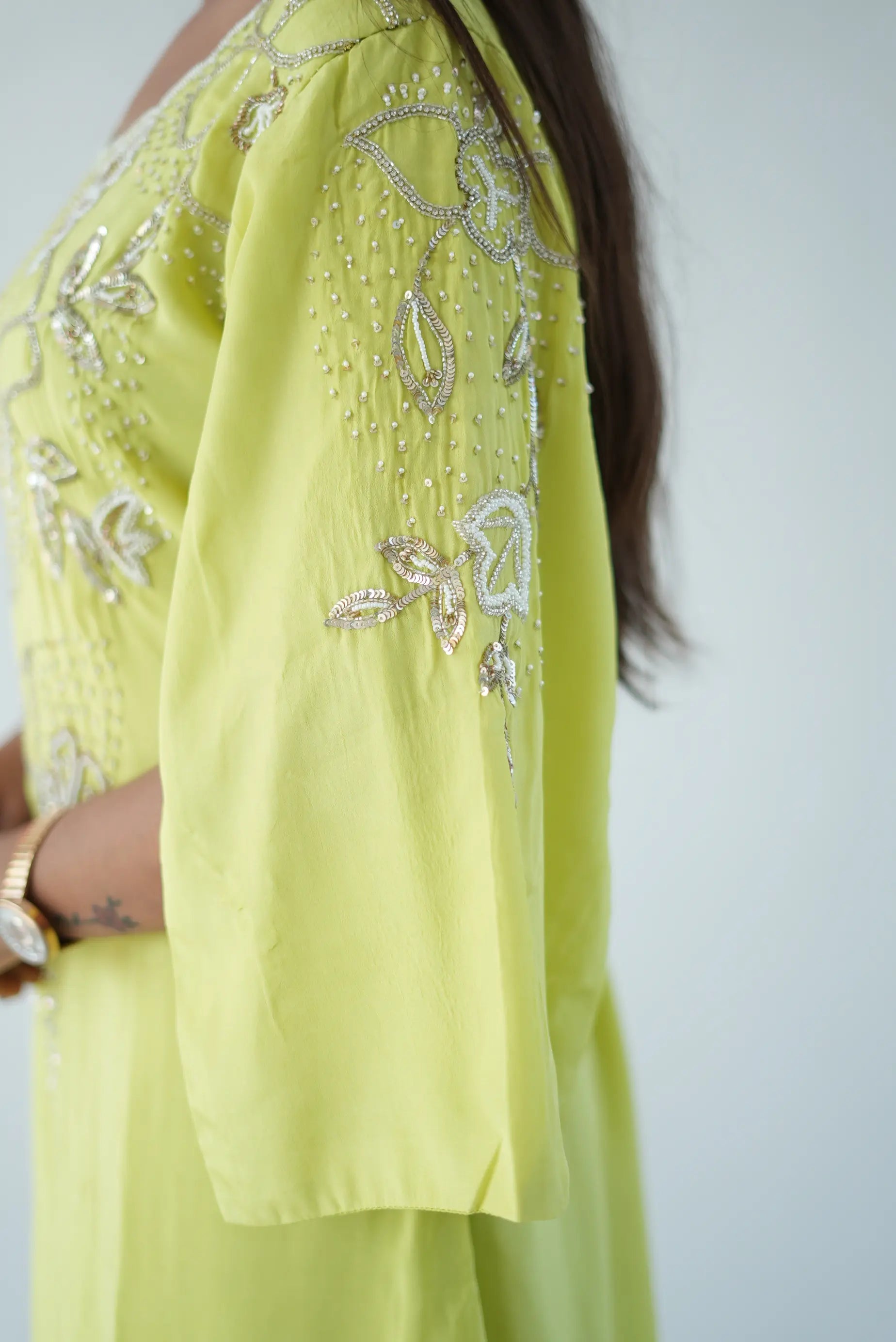 Lime Green Embroidered Kurta Palazzo Set